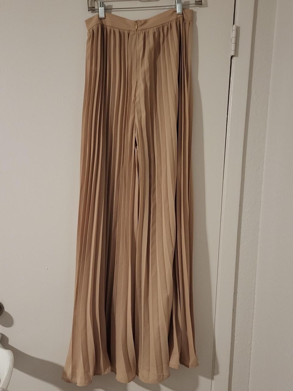 Pleated Wide-Leg Maxi Skirt - Beige